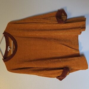 White Birch Women's Sweater in Rich Mustard and Deep Brown. Size Large.